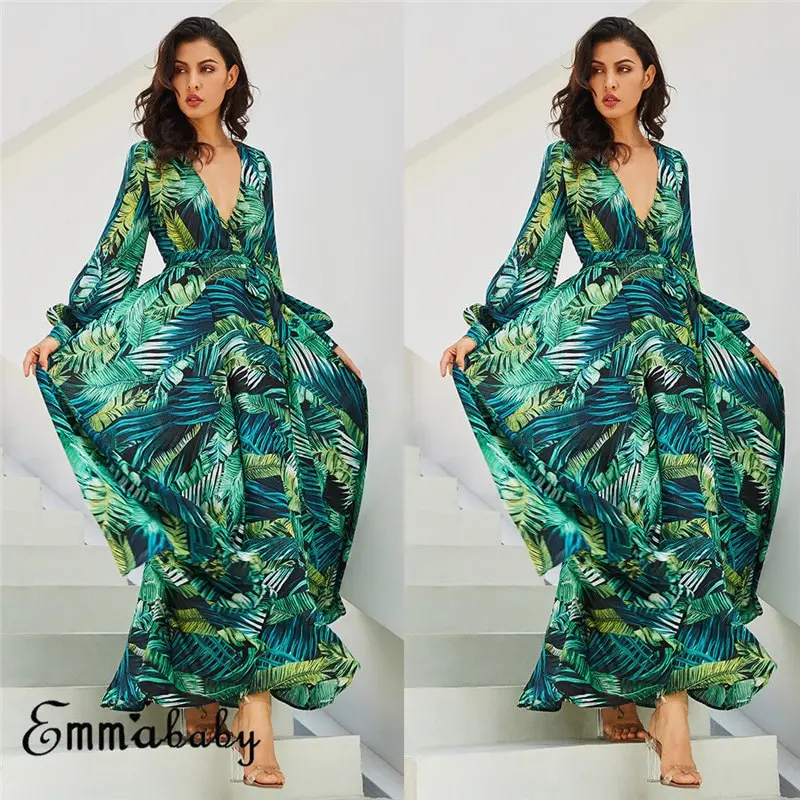 Модное женское платье с длинным рукавом Пляжное винтажное геометрическое летнее