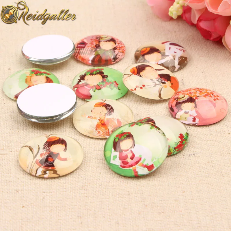 

reidgaller Mixed Kawaii Girl Photo Glass Round Cabochon 10mm 12mm 14mm 18mm 20mm 25mm diy earrings necklace findings