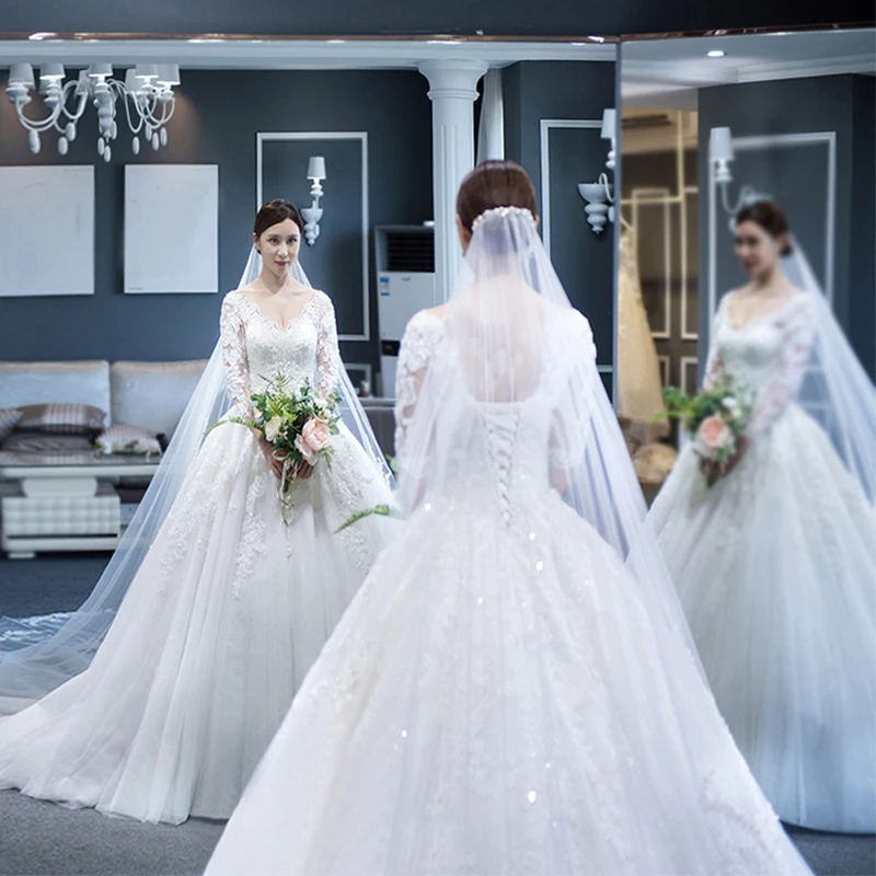 Vestidos de novia 2019 кружевное свадебное платье с длинными рукавами плюс размер
