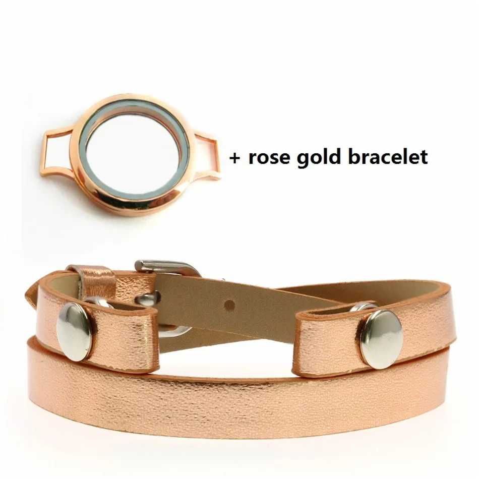 rose gold plain Круглый витой резьбовой винт вниз медальон сверкающий серебряный розовый золотой цвет медальоны с кожаным обертыванием медальон браслет - Окраска металла: rose gold plain