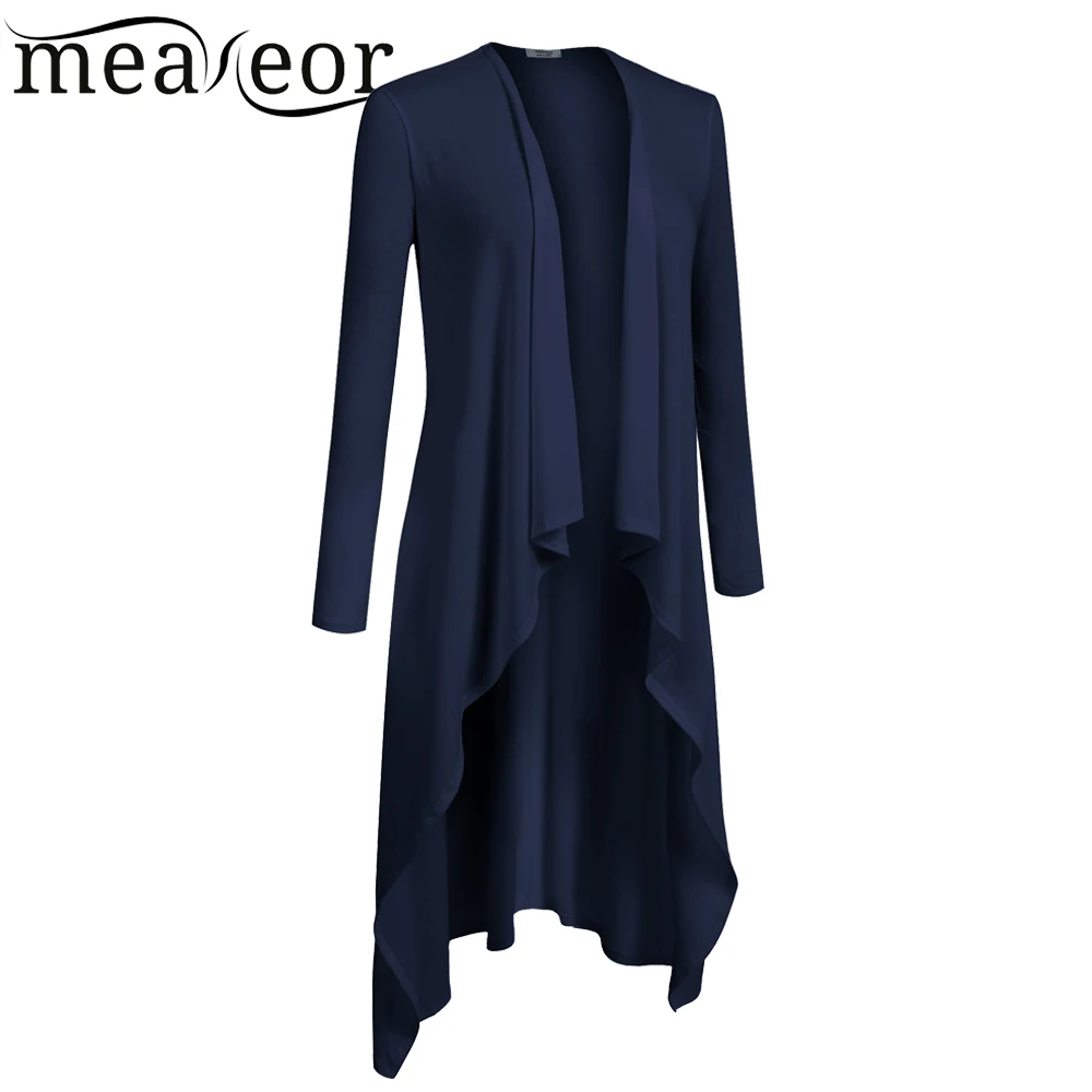 Meaneor Women Casual Long Sleeve Draped Open Front Cardigan Collarless 2018 Spring New Solid Ladies Outwear Coat Cardigans |