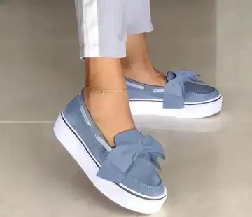 Laamei Women Vulcanize Shoes Canvas Sneakers Shoes Ladies Slip On Breathable Shallow Casual Loafers Plus With Bow