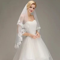 elegant two layer romantic lace bridal veil wedding hair accessory with comb