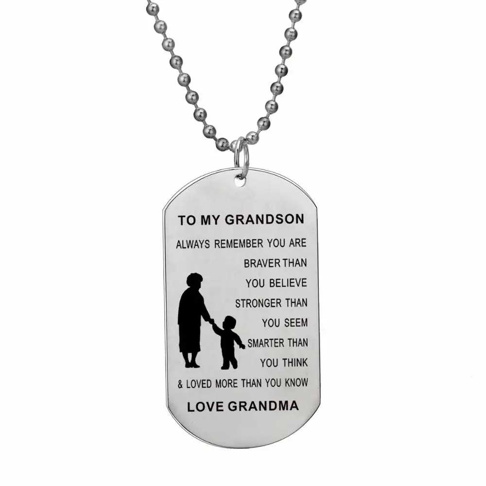 To Grandson 1 Собачья бирка, кулон из нержавеющей стали для жены, пары, ожерелье, семья, любовь, мама, папа, сын, дочь, ювелирное изделие, подарок для мам, пап - Окраска металла: To Grandson 1