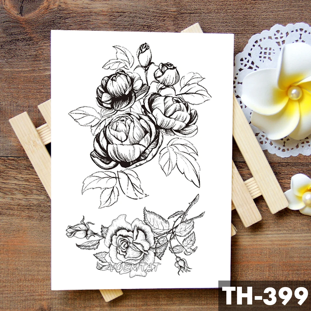 Geometric Flower Rose Eye Leaves Waterproof Temporary Tattoo Sticker Diamond Peony Black Tattoos Body Art Arm Fake Tatoo | Красота и