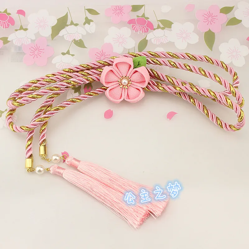 Light Pink Кимоно в японском стиле юката пояс Obi Obijime красный розовый белый пояс с кисточками Классическая официальная церемония традиционная одежда аксессуар - Цвет: Light Pink