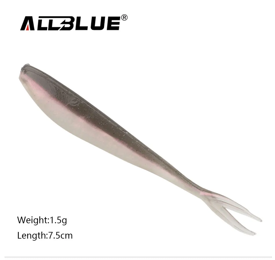 ALLBLUE, 12 шт./лот, 1,5 г/7,5 см, мягкая Рыбацкая приманка, приманка для рыбалки, Shad Jerkbait, Мягкая силиконовая приманка для ловли гольяна, плавающая приманка с разрезом хвоста