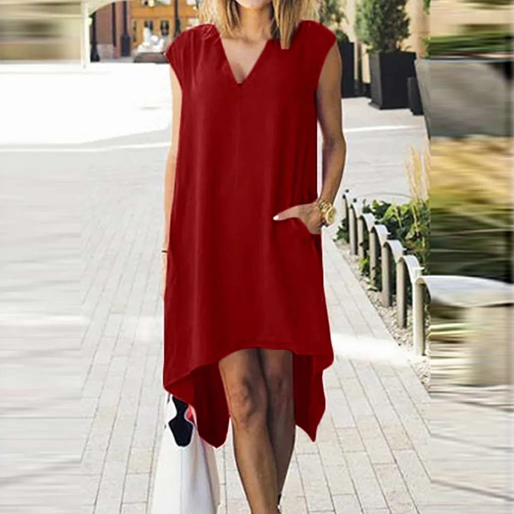 Women Solid V Neck Mini Dress Sleeveless Bohemian Casual Beach Dresses Bandage sukienka Damska Vestidos Elegant Fashion | Женская одежда