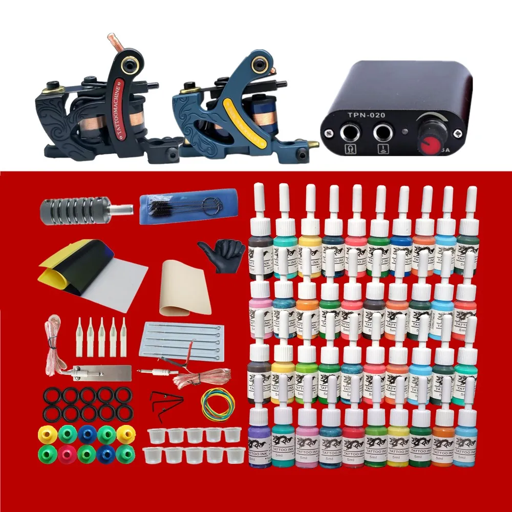 Полный набор для татуировок 2 пулемета черный мини блок питания Набор цветных