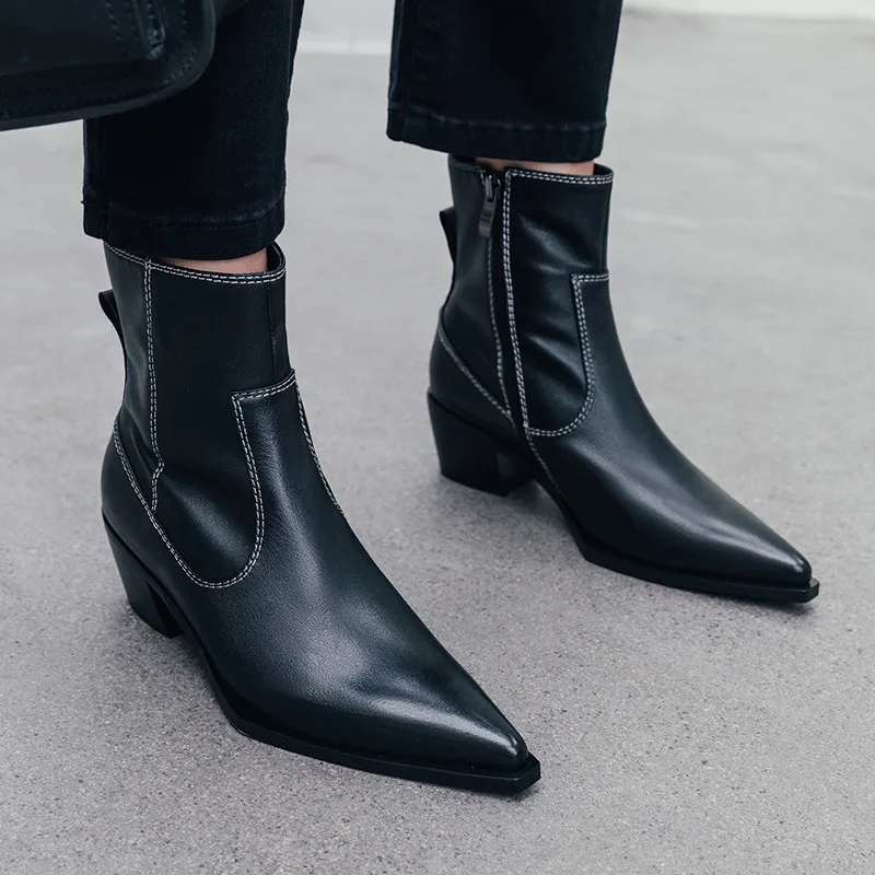 

ASUMER big size 34-41 fashion ankle boots for women pointed toe genuine leather boots square high heels shoes women boots 2020