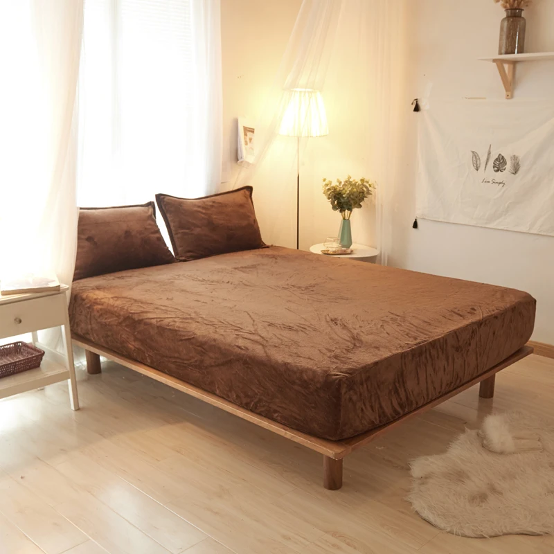 Европейский кофейный цвет сплошной 3 шт. простыня с наволочкой постельное белье