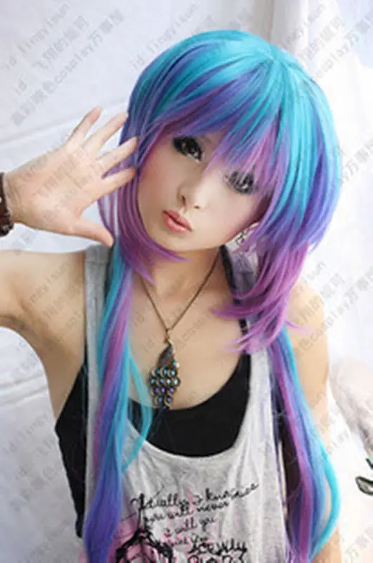 Бесплатная Доставка&gt&gt&gt HOT! синий ФИОЛЕТОВЫЙ Multi Color длинные прямые косплей