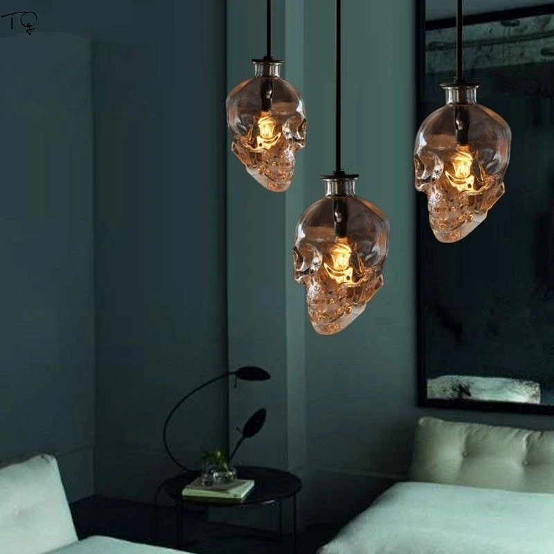 Винтажный стеклянный подвесной светильник в стиле ретро с черепом s