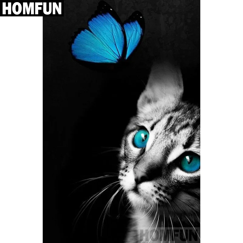 HOMFUN полный квадрат/круглая дрель 5D DIY Алмазная картина &quotКошка бабочка&quot