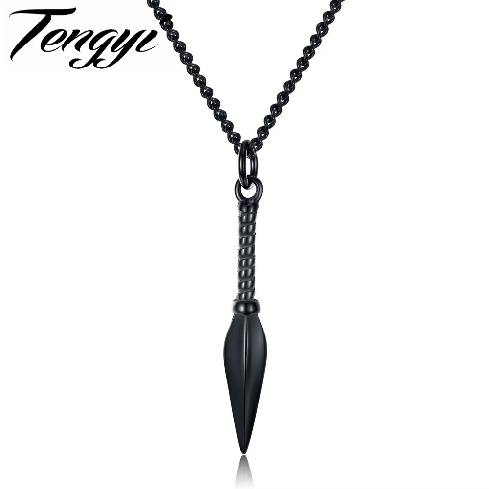 TengYi Punk Ninja Spear Pendant Necklaces For Man Fashion Black/Steel/Gold Color Mini Dagger Men Jewelry Necklace Gifts TY1156 | Украшения