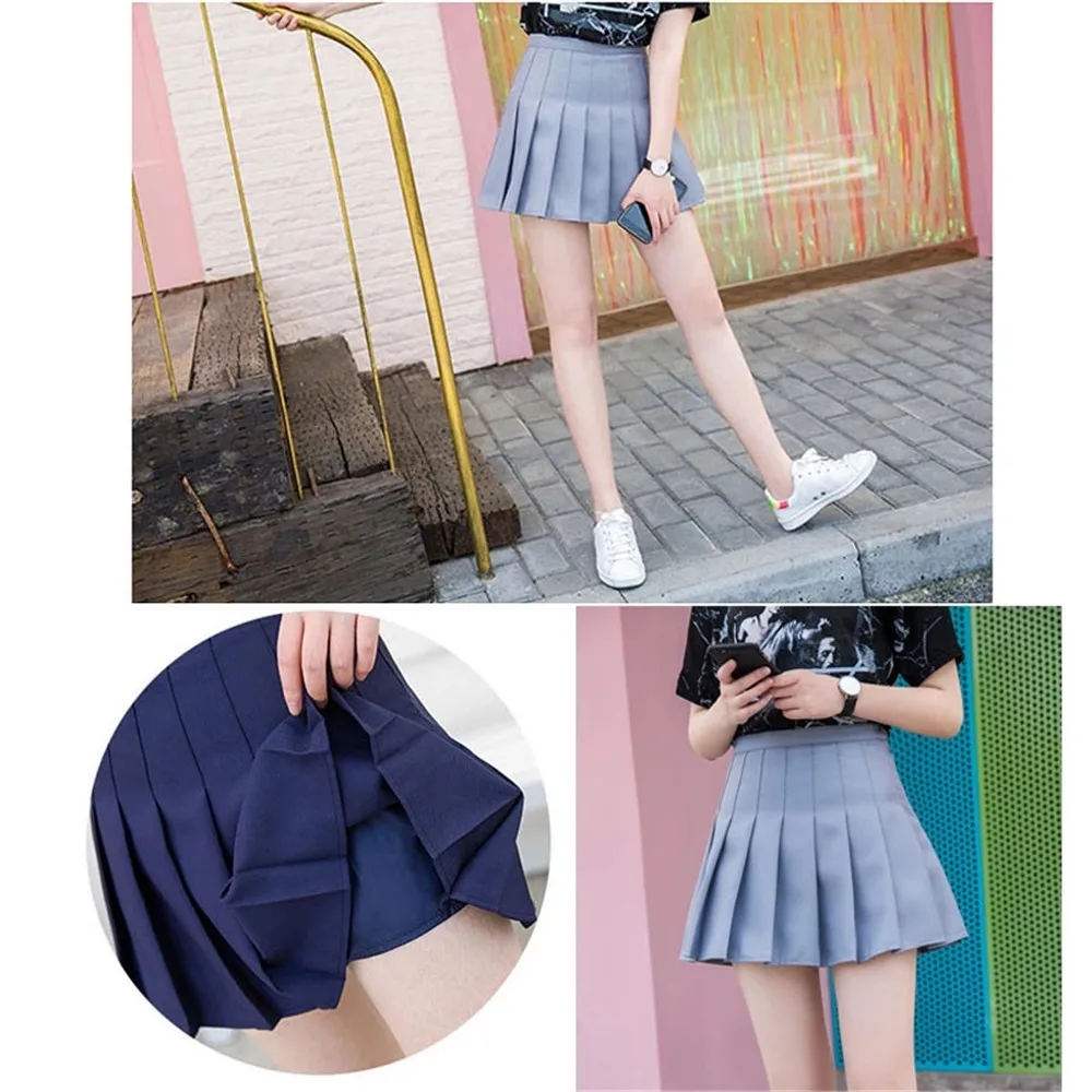 

Girls A Lattice Short Dress High Waist Pleated Tennis Skirt Uniform with Inner Shorts Underpants for Badminton Cheerleader