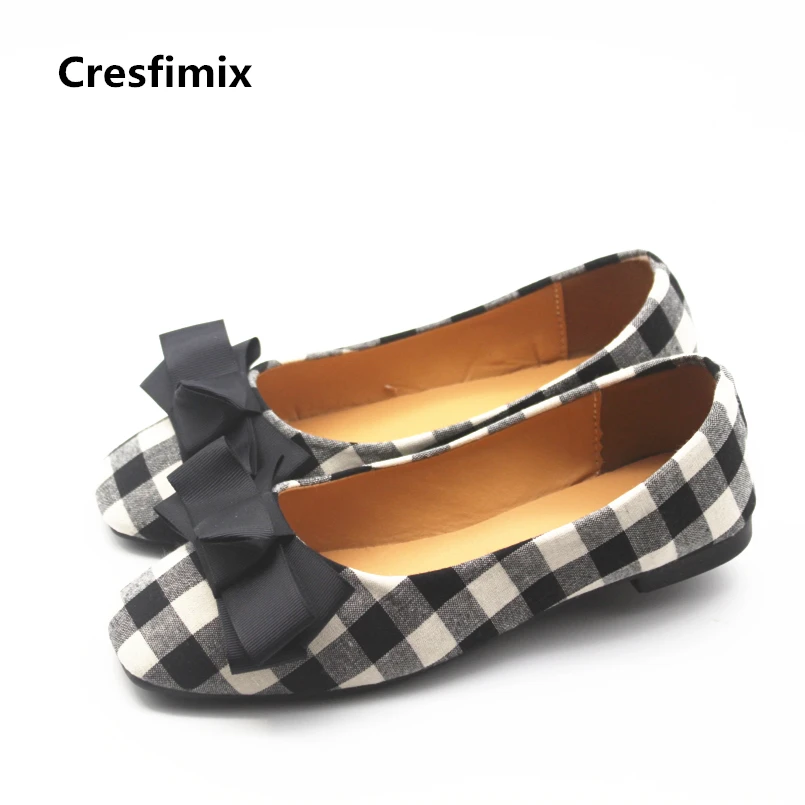 Cresfimix/женская модная черная клетчатая обувь на плоской подошке Женская Удобная