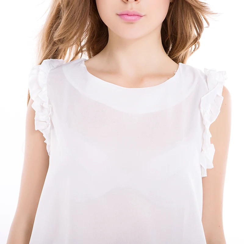 S-XXL New 2015 Women's O Neck Lotus Leaf Pullover Lace Bow Chiffon Shirt Tops Summer Blouse Plus Size Female Blouses |