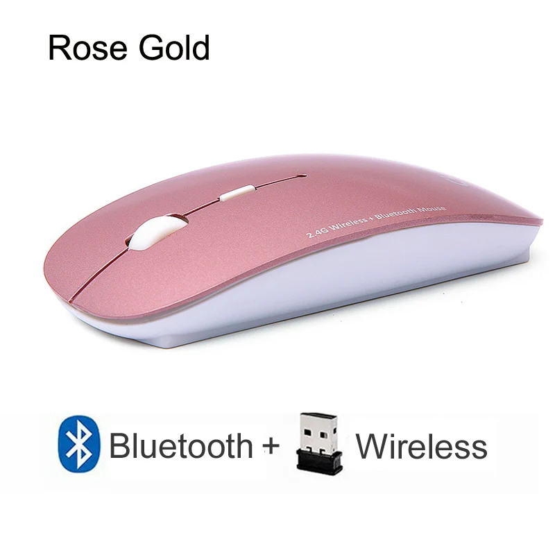 Cliry 2,4 ГГц Беспроводная+ Bluetooth Двухрежимная беспроводная мышь 2 в 1 1600 dpi ультра-тонкая эргономичная Портативная оптическая мышь компьютер - Цвет: Dual Mode Rose Gold