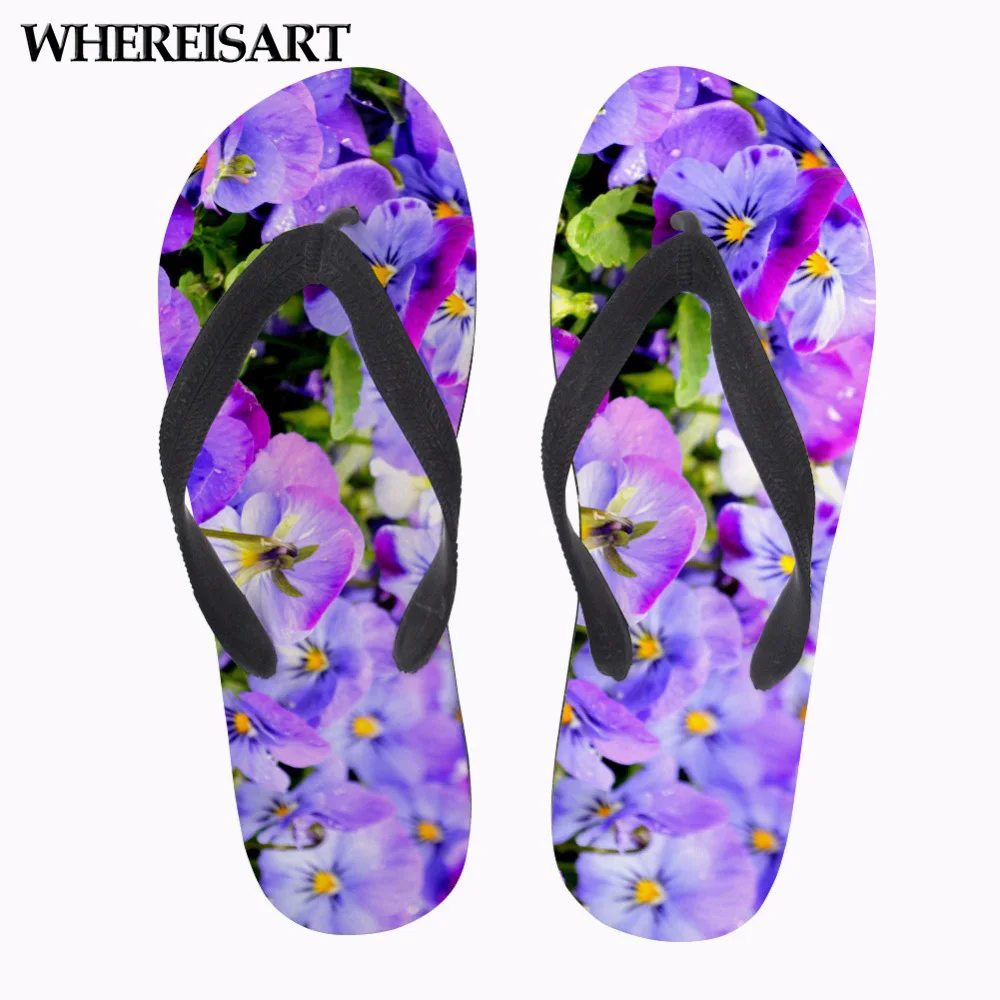 WHEREISART/Модные женские Вьетнамки с цветочным принтом повседневные летние домашние