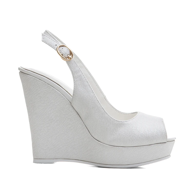 Arden Furtado 2019 summer style shoes for woman white wedding back strap peep toe wedges high heels 12cm platform sandals | Обувь