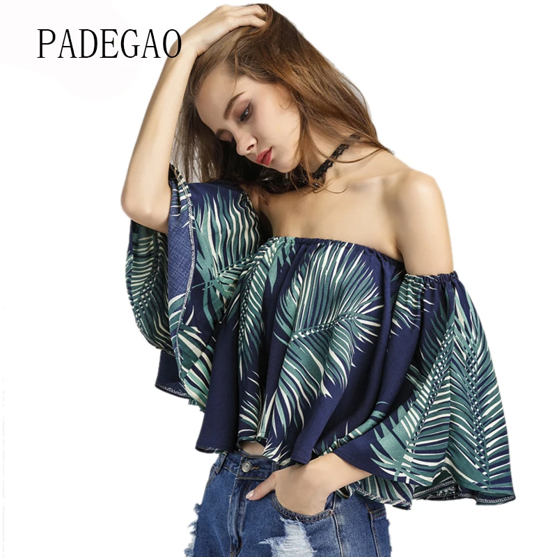 2017 блузки с открытыми плечами бохо Повседневная рубашка рукавом 3/4 и