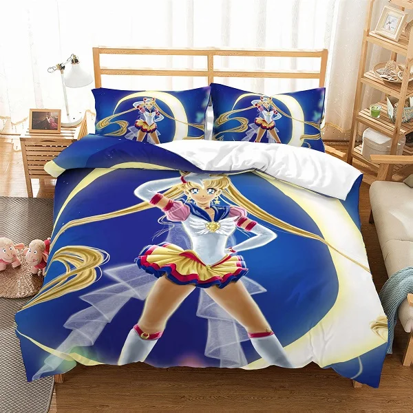 Sailor Moon-Colored Комплект постельного белья из 3 предметов с аниме Сейлор Мун, микрофибра, набор пододеяльников для девочек с 2 наволочками, модное мультяшное домашнее постельное белье - Цвет: Sailor Moon-Colored