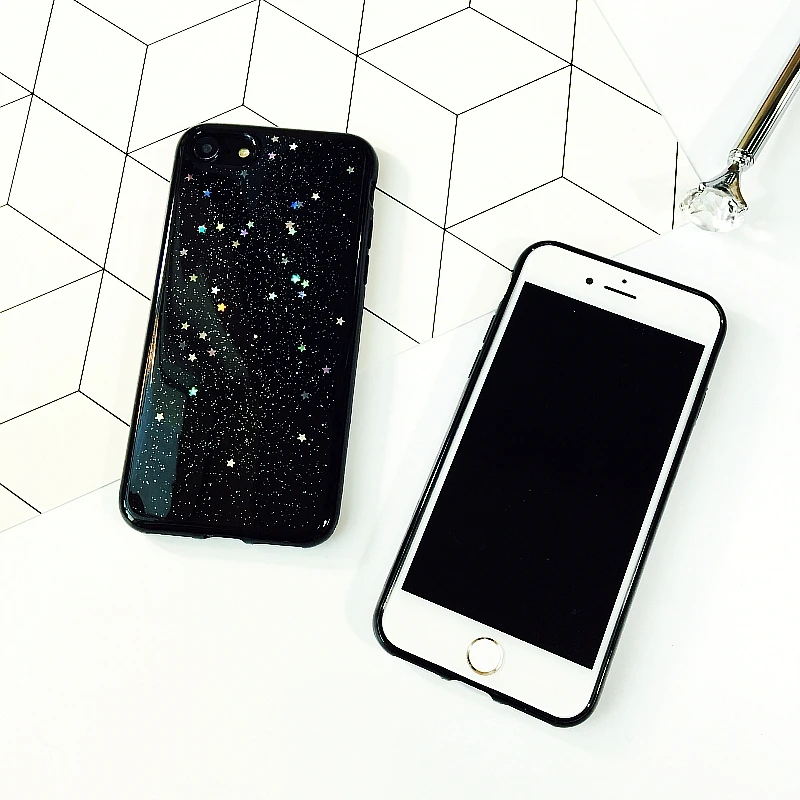 Чехол для iPhone 7 6 6S Plus с блестящим черным низом цветной звездочкой универсальный