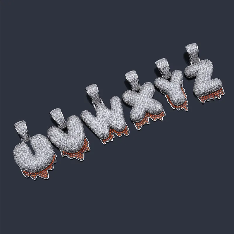 

OMYFUN A-Z Bubble Initial Letters Red Drip Alphabets Necklaces & Pendant CZ Micro Paved Bijoux Hip Hop Bling Jewelry Hot Gift