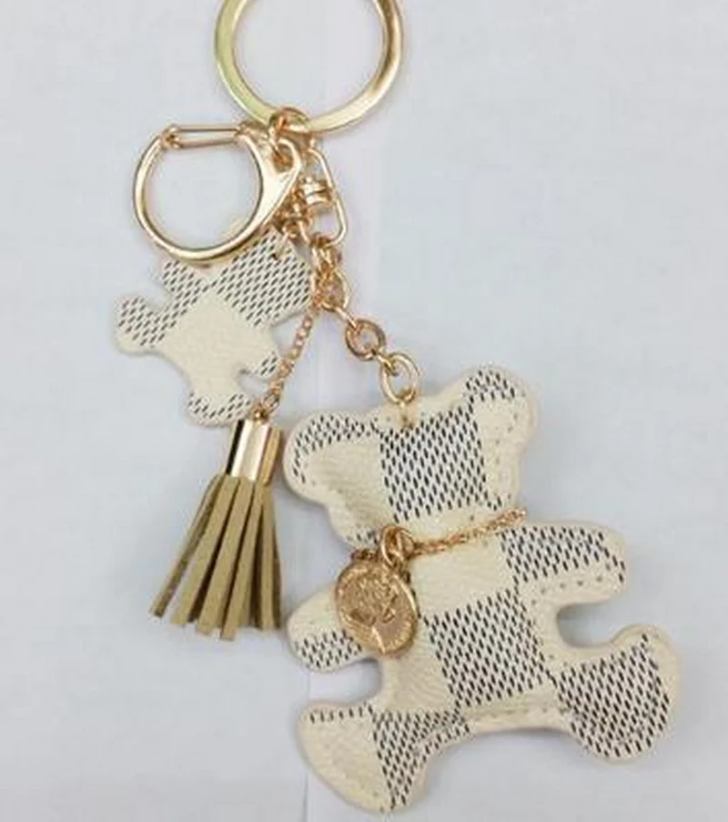 

Cute New PU Leather Bear Tassel Key Chain on Bag Trinket Fashion Gold Charm Car Keychain Jewelry Women Bag Accessories Gift