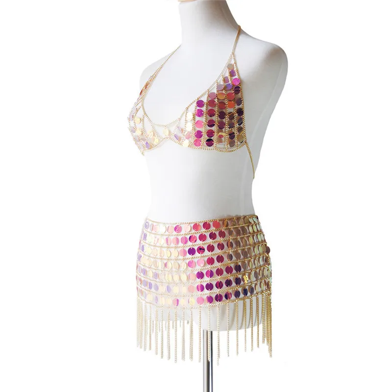 Комплект из двух предметов с блестящими блестками женский короткий топ