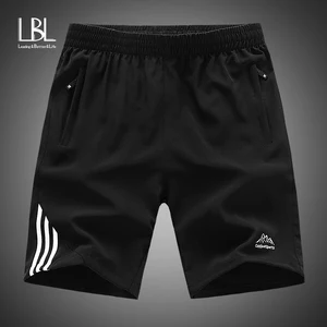 Мужские летние шорты в полоску, модные спортивные штаны на молнии для тренировок, бега, фитнеса, пляжа