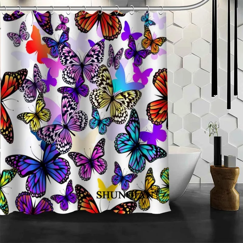 

New Custom Elegant Butterfly Shower Curtains Polyester Bathroom Waterproof Bath Curtain Size 150X180cm165X200cm180X200cm