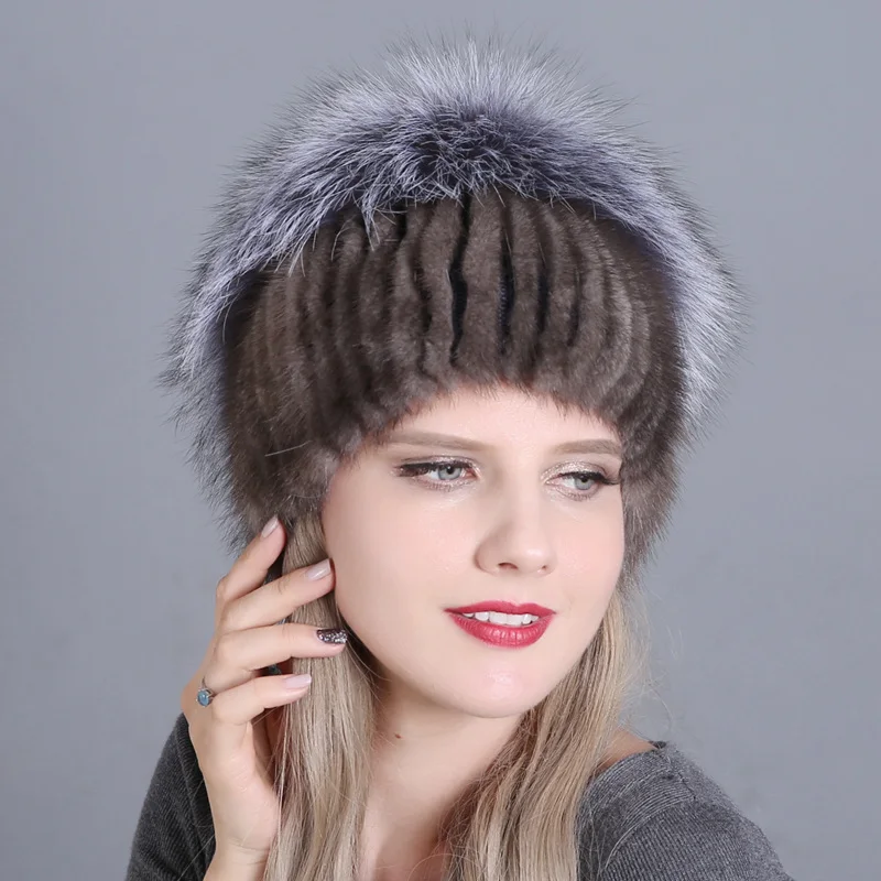QiuChongFan, новинка, женская меховая шапка, женская зимняя Лыжная шапка, теплая Защитная шапка из меха норки и лисы, ручная работа - Цвет: color2