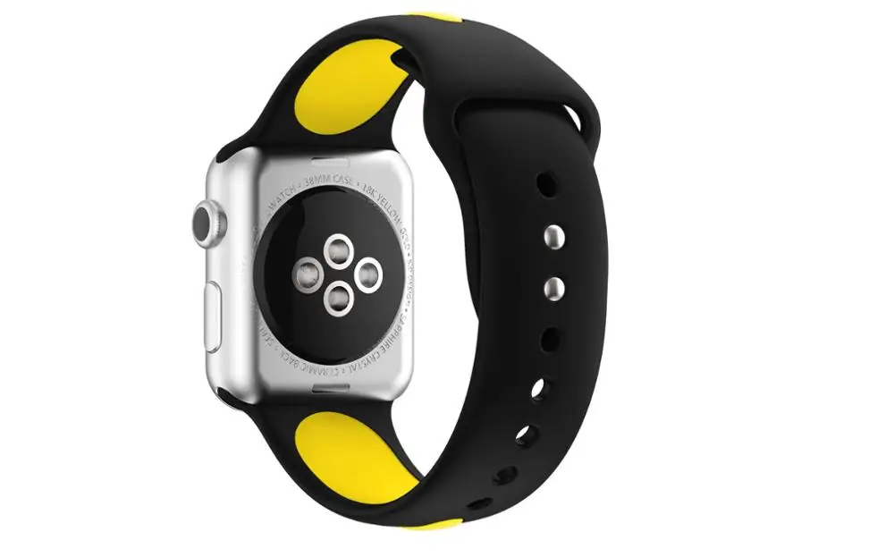 Спорт на открытом воздухе силиконовый для apple watch, ремешок 42 мм, 38 мм, 40 мм 44 Смарт ремешок для часов, браслет на запястье, ремешок для наручных часов iWatch серии 4/3/2/1 ремень - Цвет ремешка: Black yellow