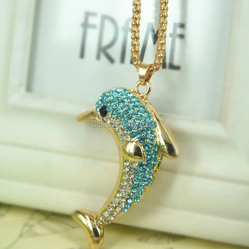 Модные ювелирные изделия хрустальный Дельфин свитер ожерелье для женщин длинное