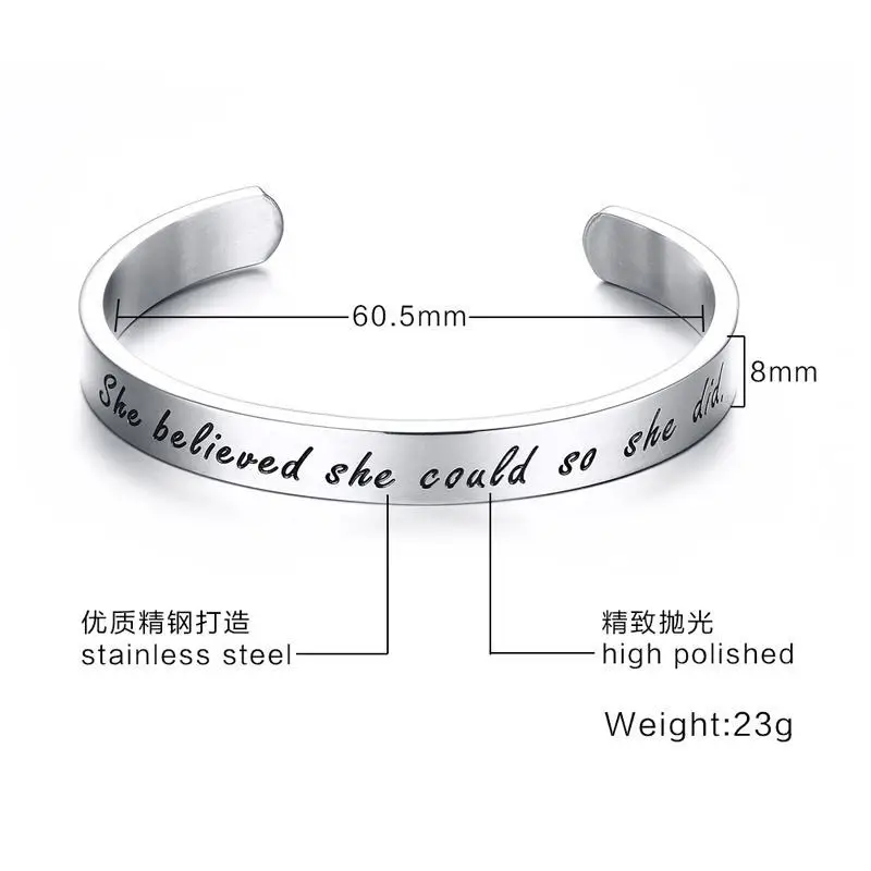 English Lettering Love Words Open Bangle Stainless Steel Don't Fade for Unisex 8MM Width Adjustable Size | Украшения и