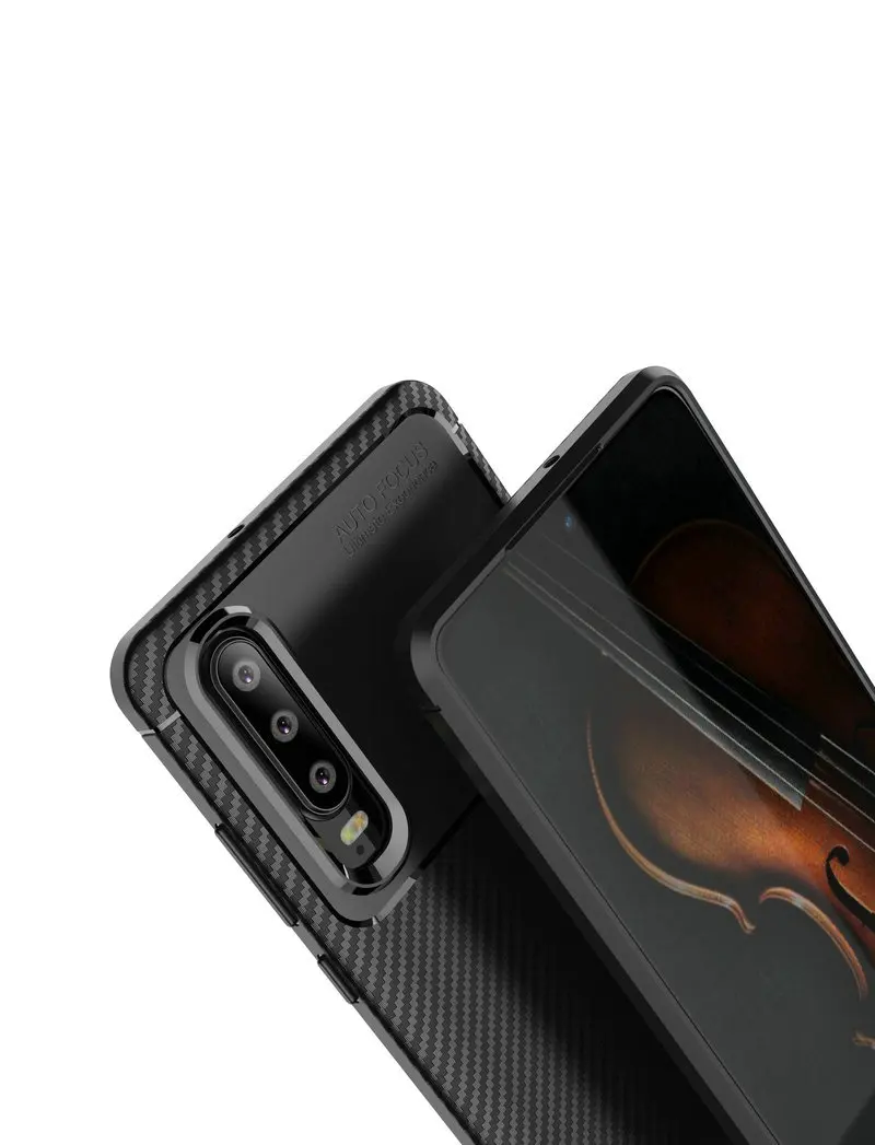 Huawei P30 Lite Pro Case Soft Silicone TPU Textured Carbon Fiber Matte Back Shockproof Cover Skin P20 | Мобильные телефоны и