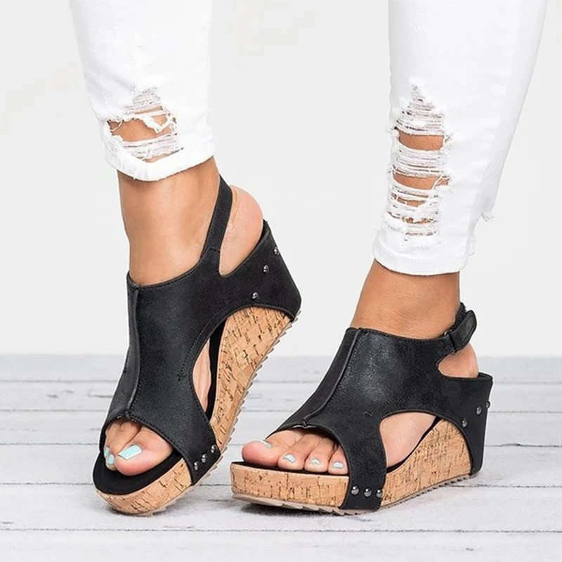 Женские сандалии на платформе Летние кожаные танкетке|Боссоножки и сандалии| |