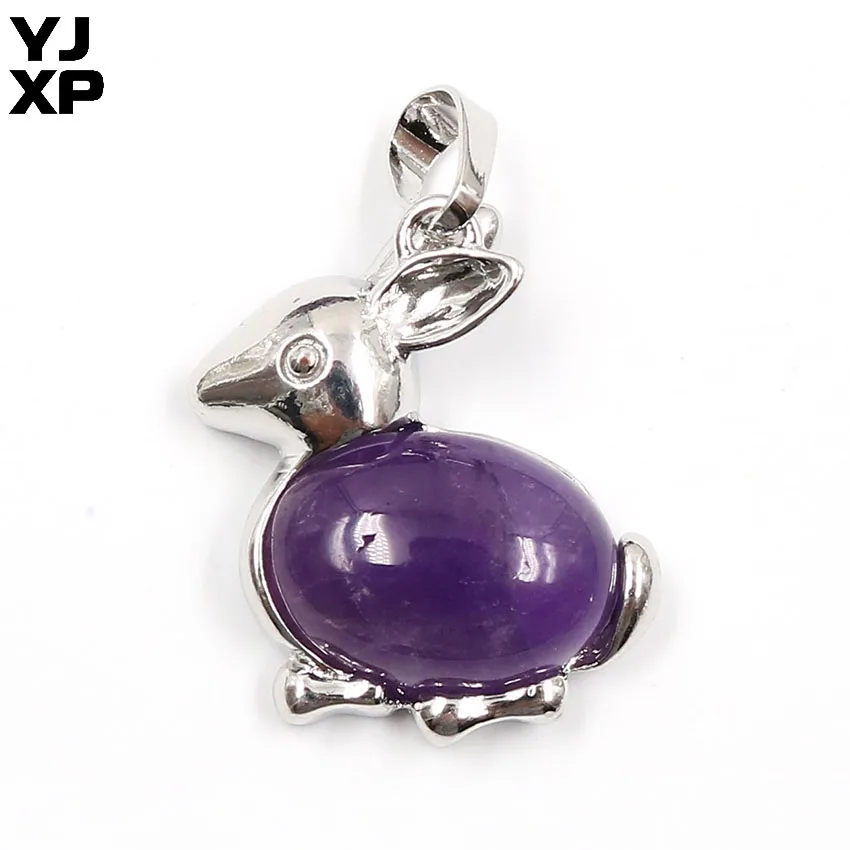 YJXP 1 шт. натуральный кристалл бусы кролик кулон для ожерелья посеребренные милые