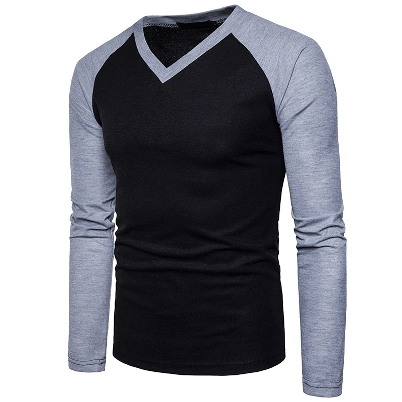 

HOT2017 spring Autumn outfit v-neck raglan sleeve long sleeve T-shirt men V-neck young patchwork crossfit men's clothing