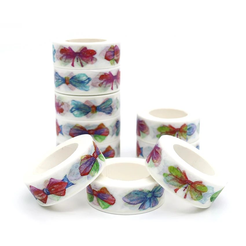 Креативная красивая бабочка Washi Tape на клейковой основе, 10 м * 15 мм, декоративная наклейка для школы и офиса, DIY скрапбукинг.