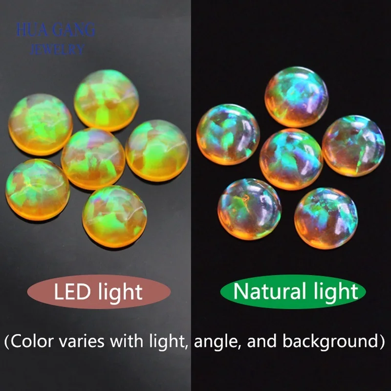 opal loose lab created gemstone round shape flat base stone cabochon created beads for jewelry making 3mm-8mm free shipping - Цвет: OP28