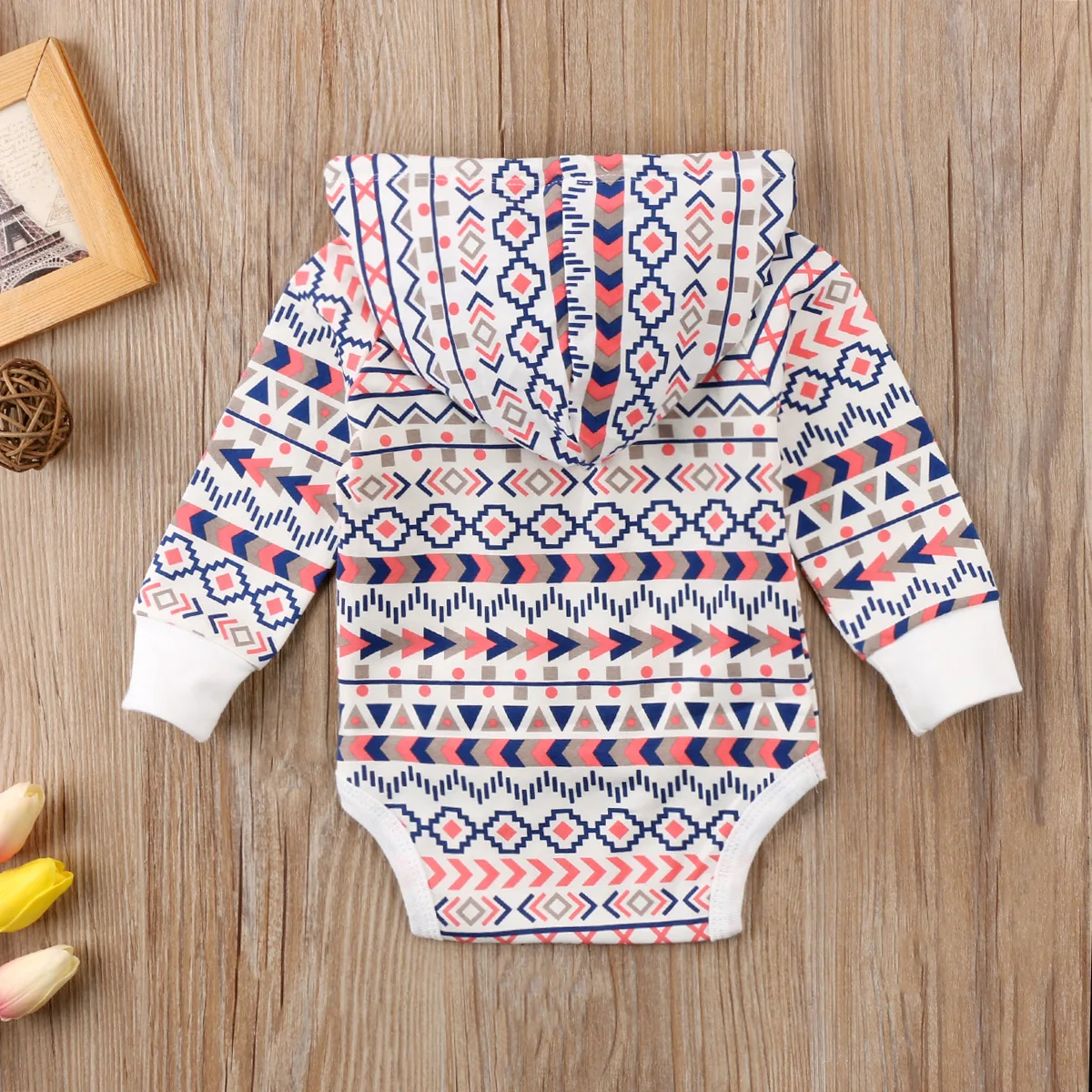 Newborn Baby Boys Girls Toddler Hooded Bodysuit Infant Warm Long Sleeve Geometric Jumpsuit Clothes | Детская одежда и обувь