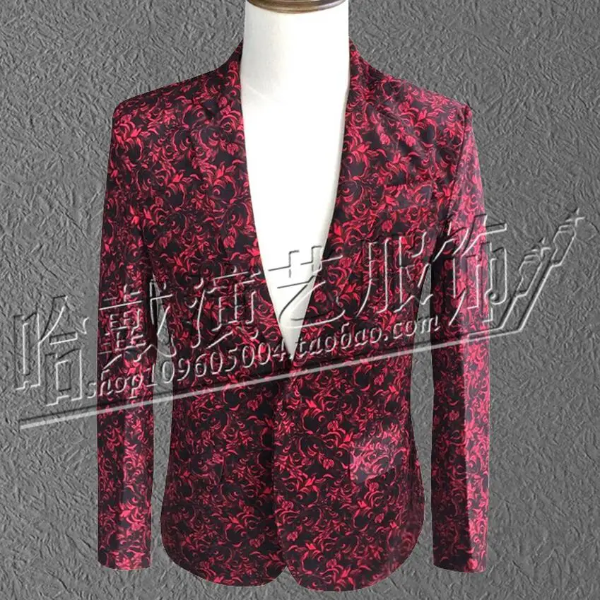 

Europe And The United States Large Size Printing Floral Blazers Coat Nightclub Bar Men's Singer Suit Performance Clothing /s-5xl