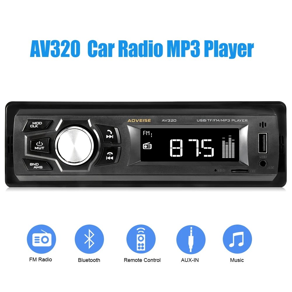 AOVEISE AV320 1 Din автомобильный MP3 радио плеер Bluetooth Handsfree FM AUX USB музыкальный In-Dash DC 12V