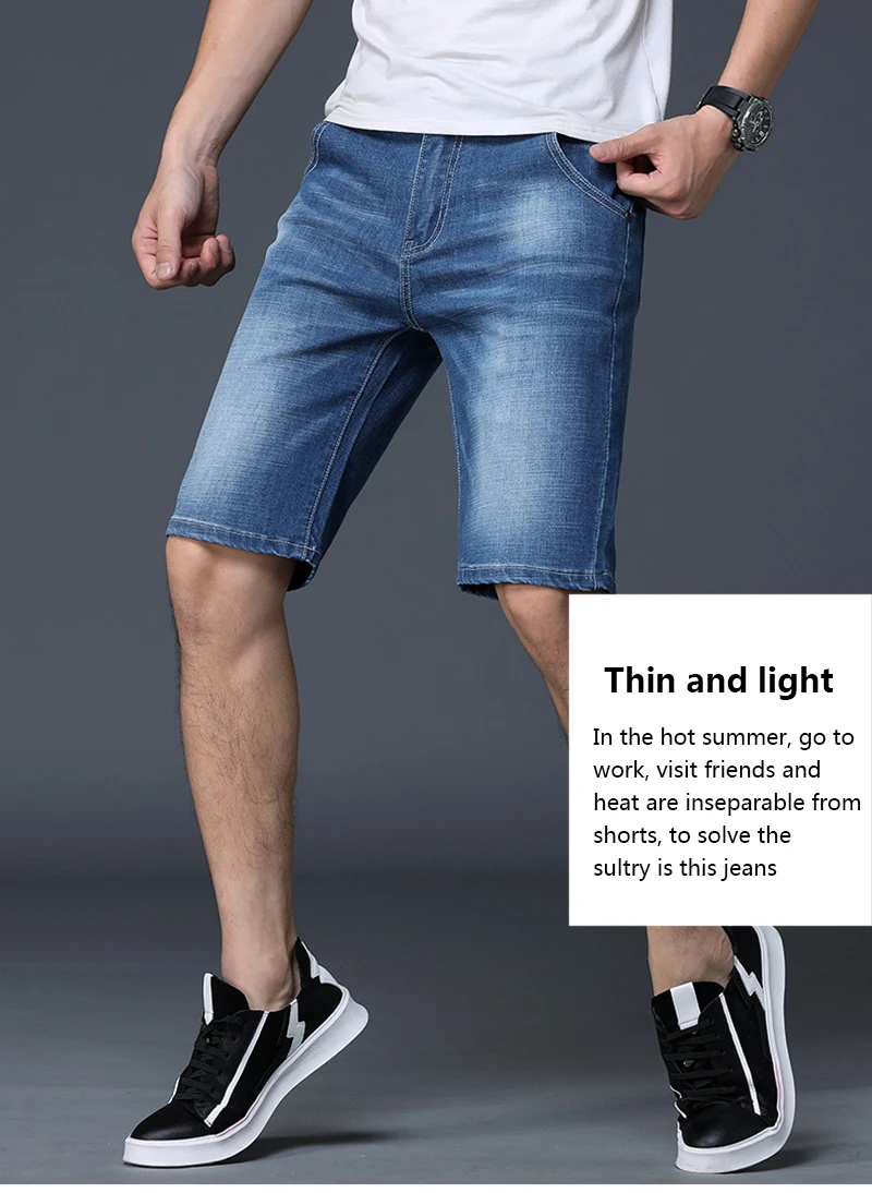 Men's Denim Shorts Good Quality Short Jeans Men Cotton Solid Straight Short Jeans Male Blue Casual Short Jeans High Quality