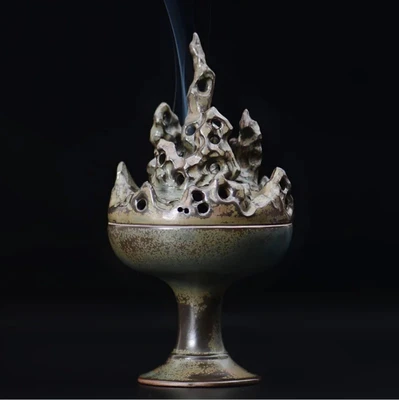 

Creative incense burner of antique purple sand black pottery
