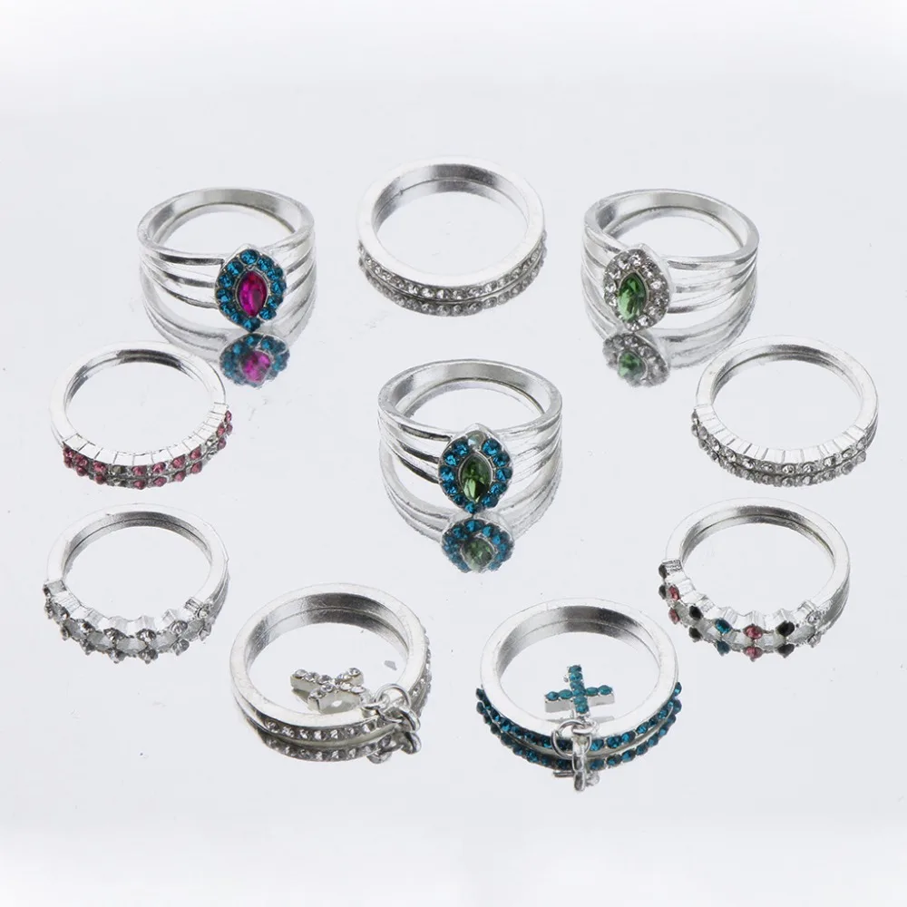 10 pcs set fashion creative vintage knuckle rings with cross pendant and rhinestone design female knokkels | Украшения и