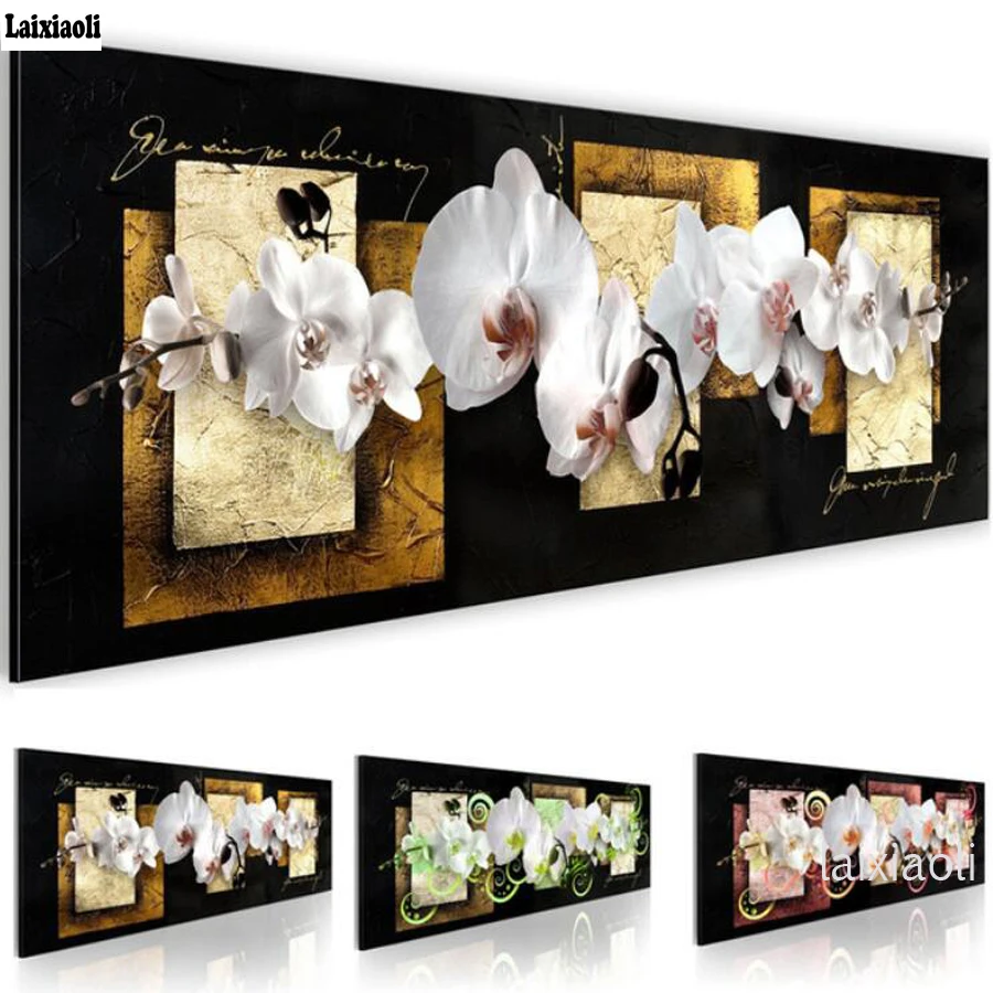 

White Orchids Flowers diamond embroidery kit full square rhinestone diamond mosaic 5d icon diamond painting home decoration icon